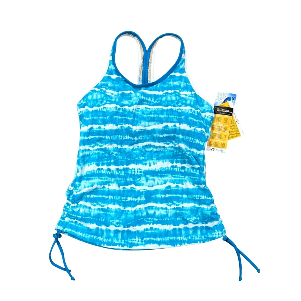 Athleta Womens Blue Tie Dye Stripe Racerback Tankini Swim Top Small NWT